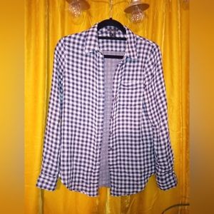 Theory Checkered Button Up EUC Womans sz M